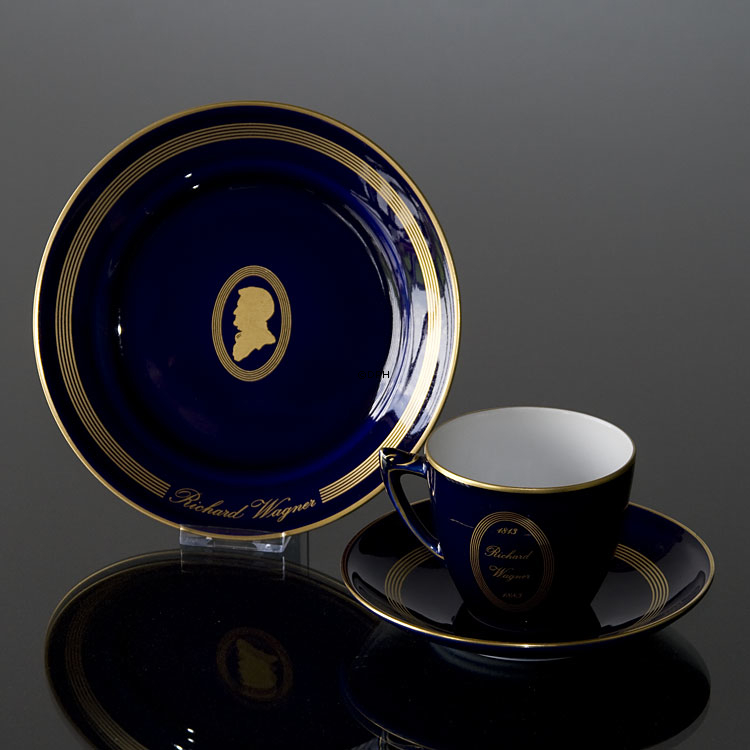Komponist Kaffeegeschirr, Wagner, Tasse, Untertasse und Kuchenteller Nr. 12, Bing & Gröndahl