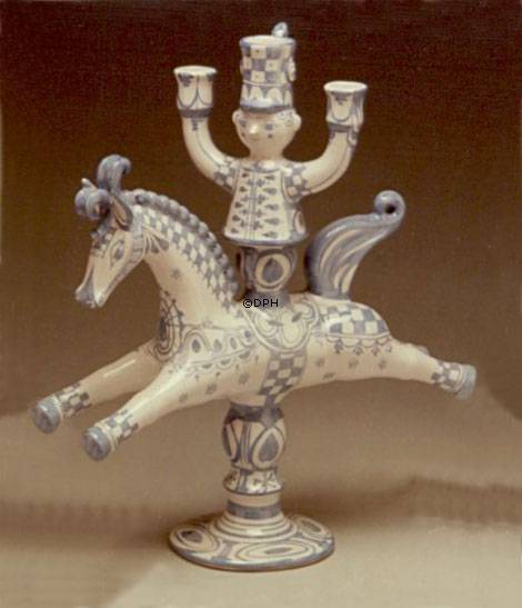 Wiinblad Kerzenhalter, Reiter mit 3 Kerzen, handbemalt, blau / weiß