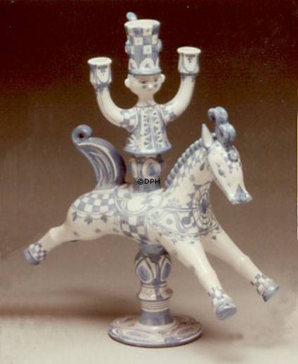 Wiinblad Kerzenhalter, Reiter mit 3 Kerzen, handbemalt, blau / weiß