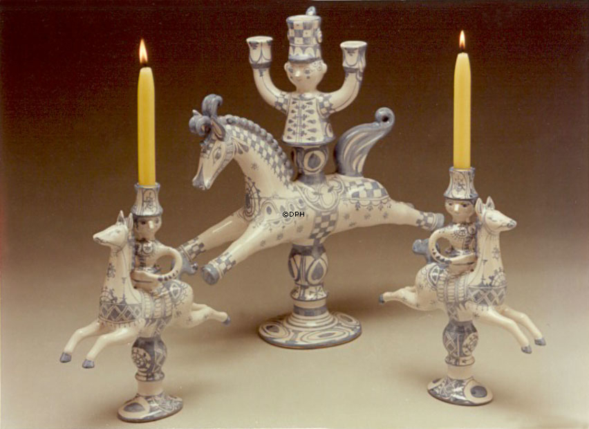 Wiinblad Reiter 1 Kerze Figur, handbemalt, blau / weiß