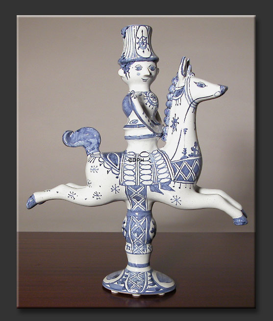 Wiinblad Reiter 1 Kerze Figur, handbemalt, blau / weiß