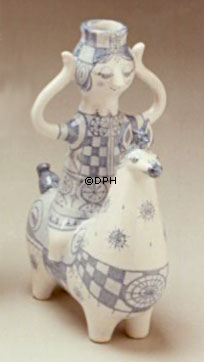 Wiinblad Kerzenhalter, Reiter mit 1 Kerze, handbemalt, blau / weiß oder mehrfarbig