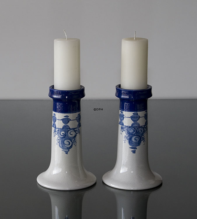 Wiinblad Leuchter, groß, handbemalt, blau / weiß, 2er Set