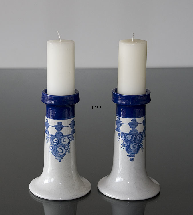 Wiinblad Leuchter, groß, handbemalt, blau / weiß, 2er Set