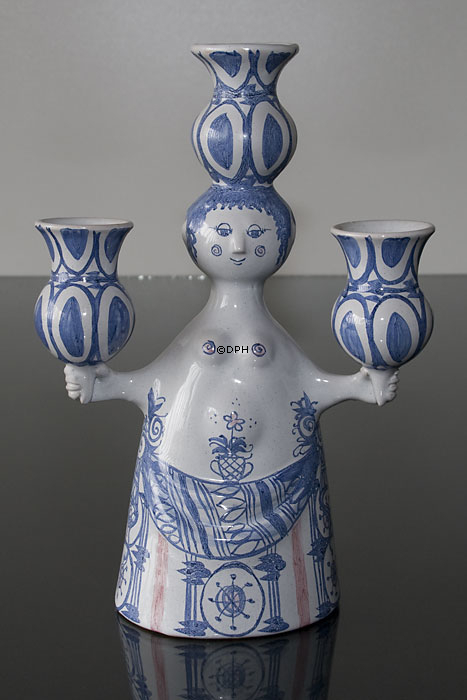 Wiinblad Kerzenhalter, Jongleur, handbemalt, blau / weiß oder mehrfarbig