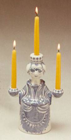 Wiinblad Kerzenständer, Engel mit 3 Kerzen, handbemalt, blau / weiß oder mehrfarbig