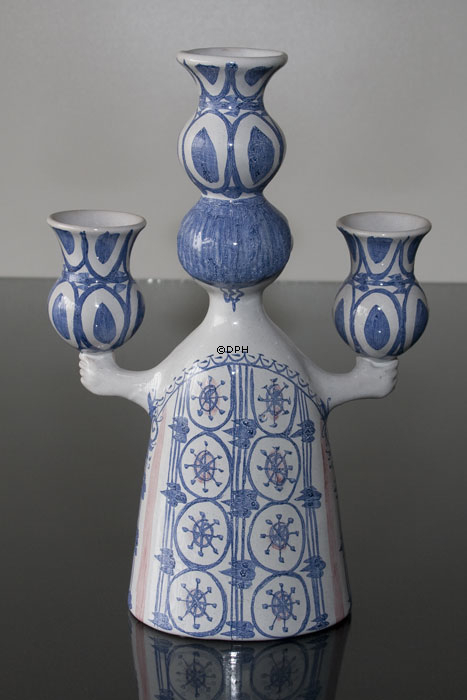 Wiinblad Kerzenhalter, Jongleur, handbemalt, blau / weiß oder mehrfarbig