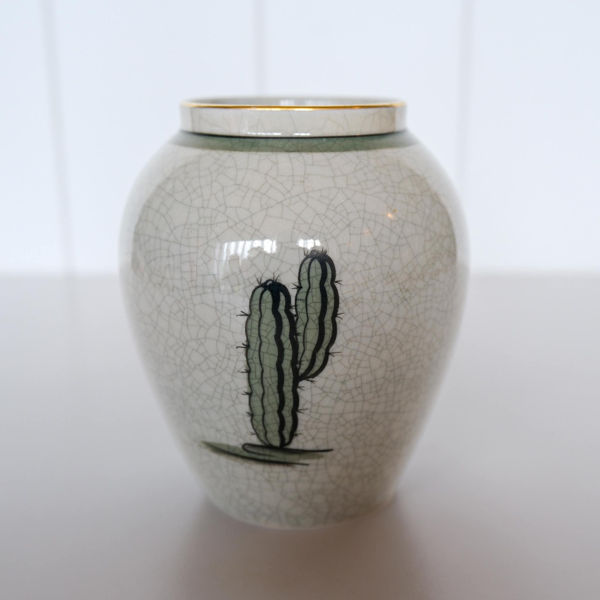 Lyngby craquelé Vase mit Kaktus, Nr. 74-2-3019