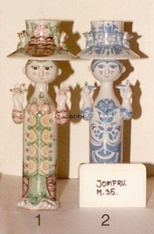 Wiinblad Frau mit Vögeln, handbemalt, Blau / Weiß oder mehrfarbig