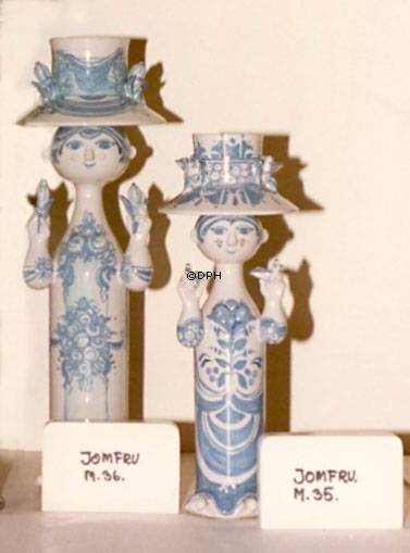 Wiinblad Frau mit Vögeln, handbemalt, Blau / Weiß oder mehrfarbig