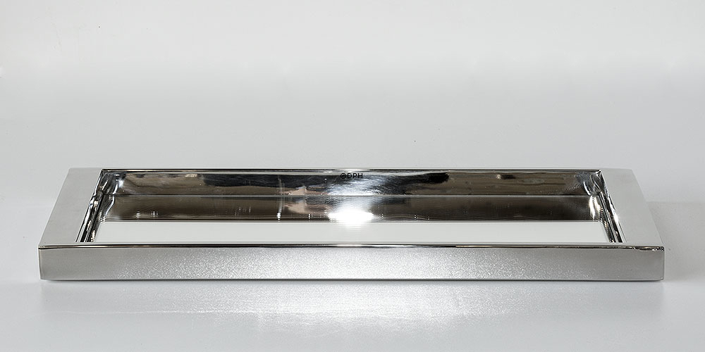 Niedriges viereckige Tablett in poliertem Stahl mit Spiegel