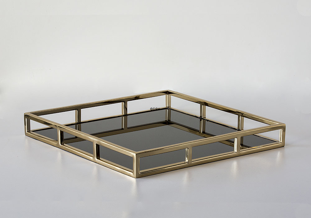 Viereckiges Tablett mit Schwarzem Glas vergoldet, Groß