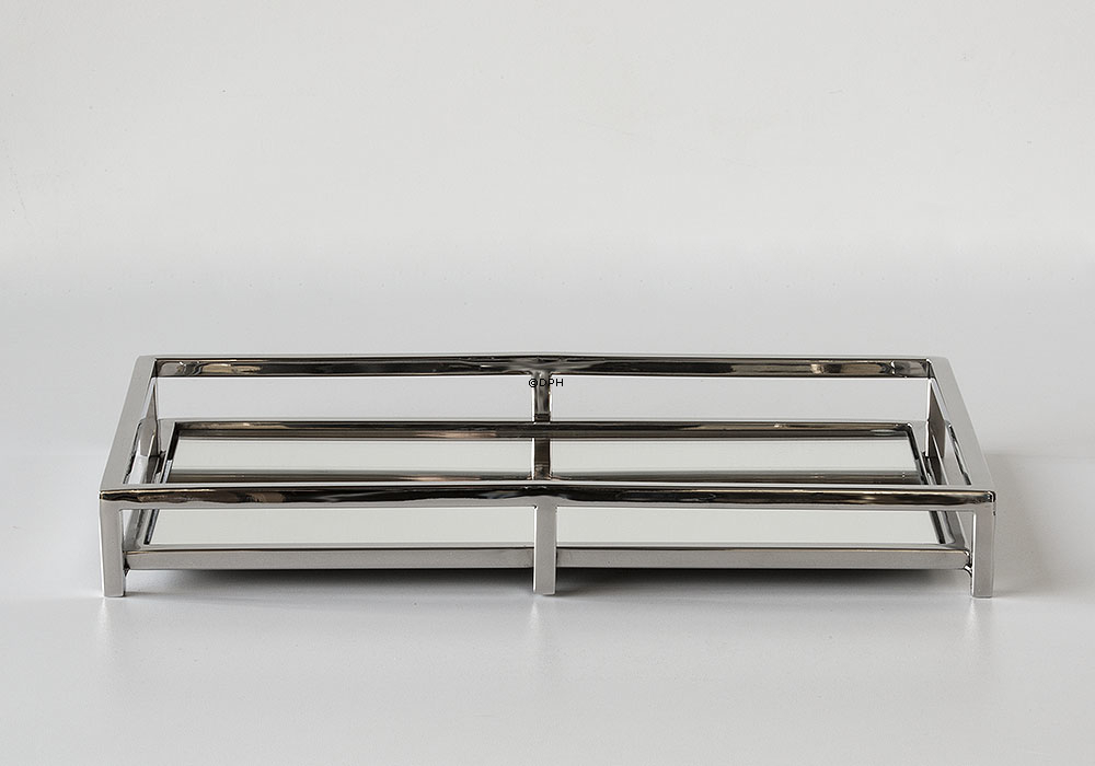 Viereckiges Tablett mit Spiegel in poliertem Stahl