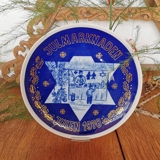 Norold Design 1978, kobaltblaue Weihnachtstasse 'Der Weihnachtsmarkt'