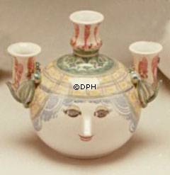 Wiinblad Leuchter, Kugelkopf, handbemalt, Blau / Weiß oder mehrfarbig