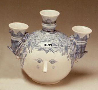 Wiinblad Leuchter, Kugelkopf, handbemalt, Blau / Weiß oder mehrfarbig