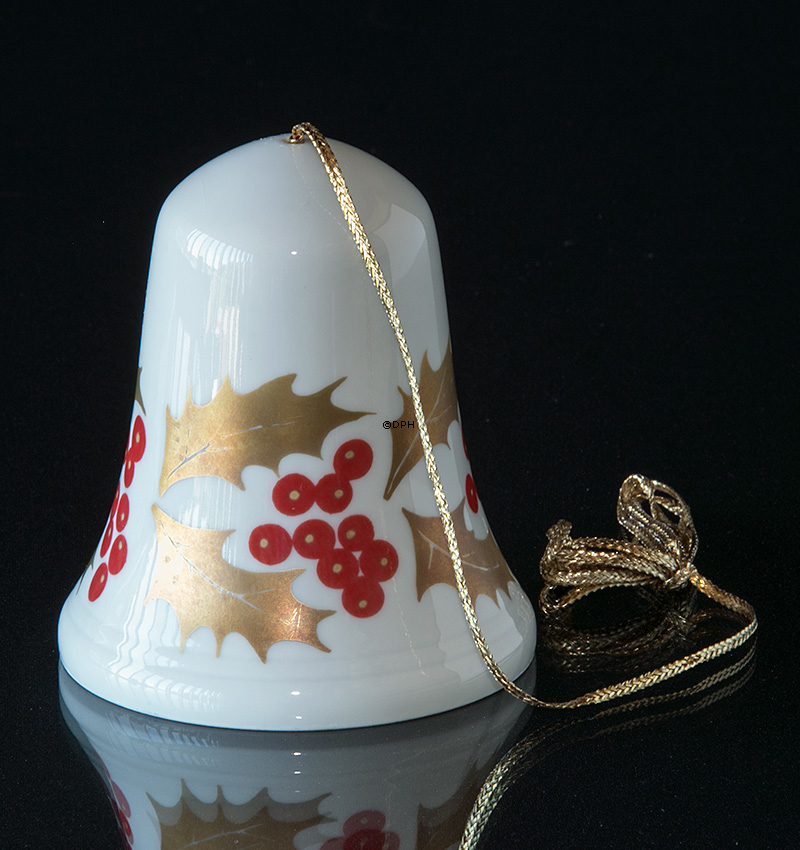 1975 Porsgrund Weihnachtsglocke ohne Jahreszahl und mit Blättern in Gold