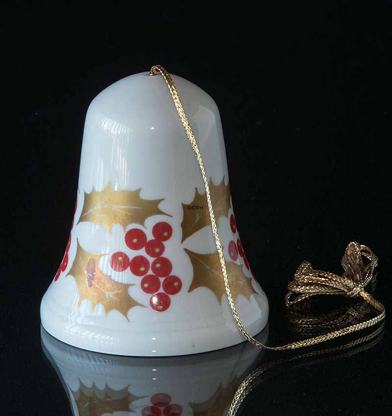 1975 Porsgrund Weihnachtsglocke ohne Jahreszahl und mit Blättern in Gold
