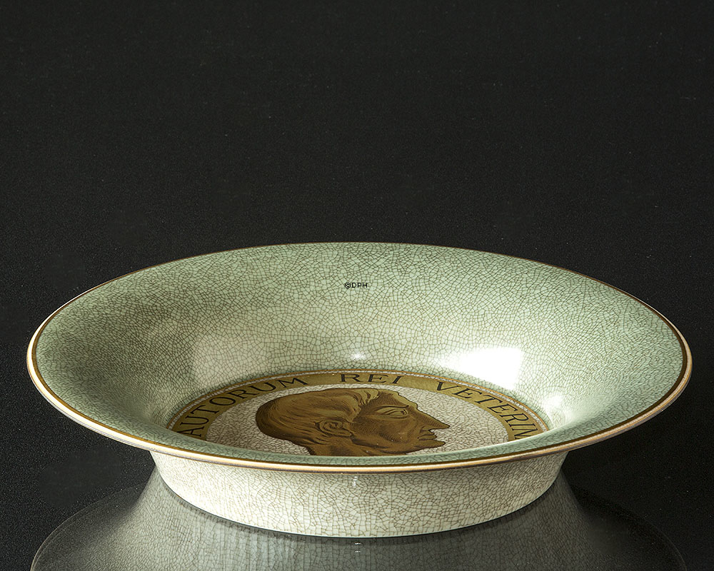 Royal Copenhagen Gericht, hergestellt anlässlich des 100-jährigen Bestehens der Veterinärvereinigung. jub 1849-1949 Craquele Grün / Gold