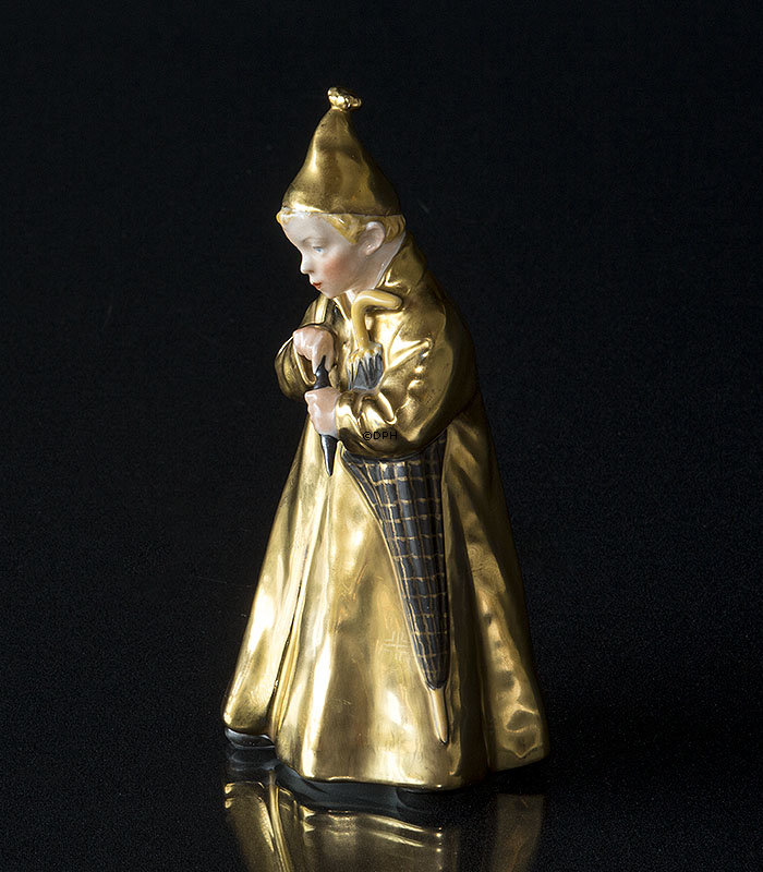 Der Sandmann Überglasur/Gold, Junge mit Regenschirm und Phiole mit Sand, Royal Copenhagen Figur Nr. 1145