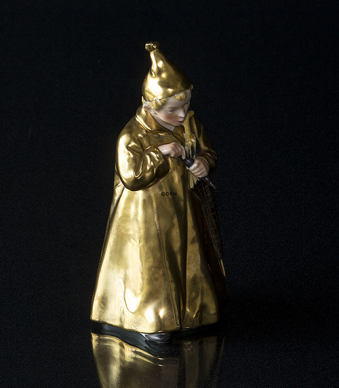 Der Sandmann Überglasur/Gold, Junge mit Regenschirm und Phiole mit Sand, Royal Copenhagen Figur Nr. 1145