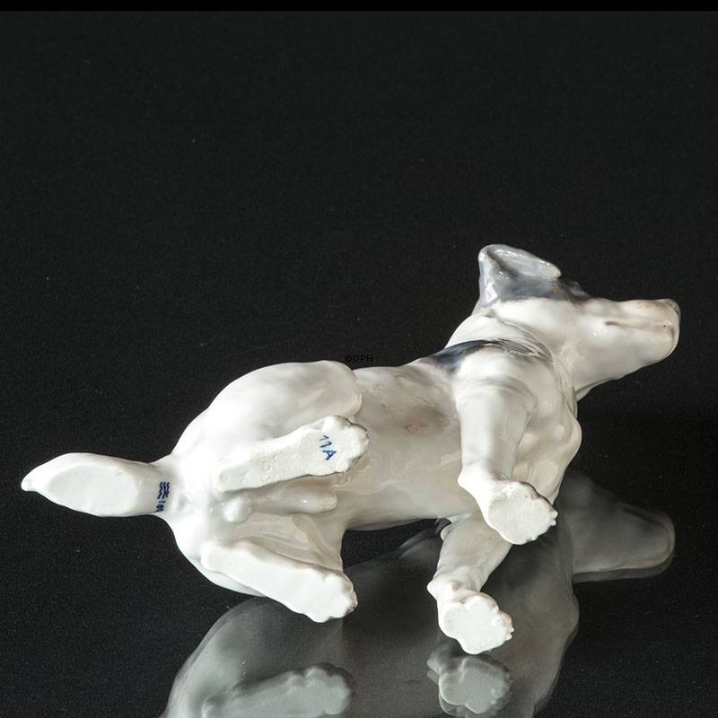 Royal Copenhagen Pointer sitzend, Schwarz / Grau und Weiß (1894-1922) - gemarkt 11A (Wahrscheinlich UNICA)