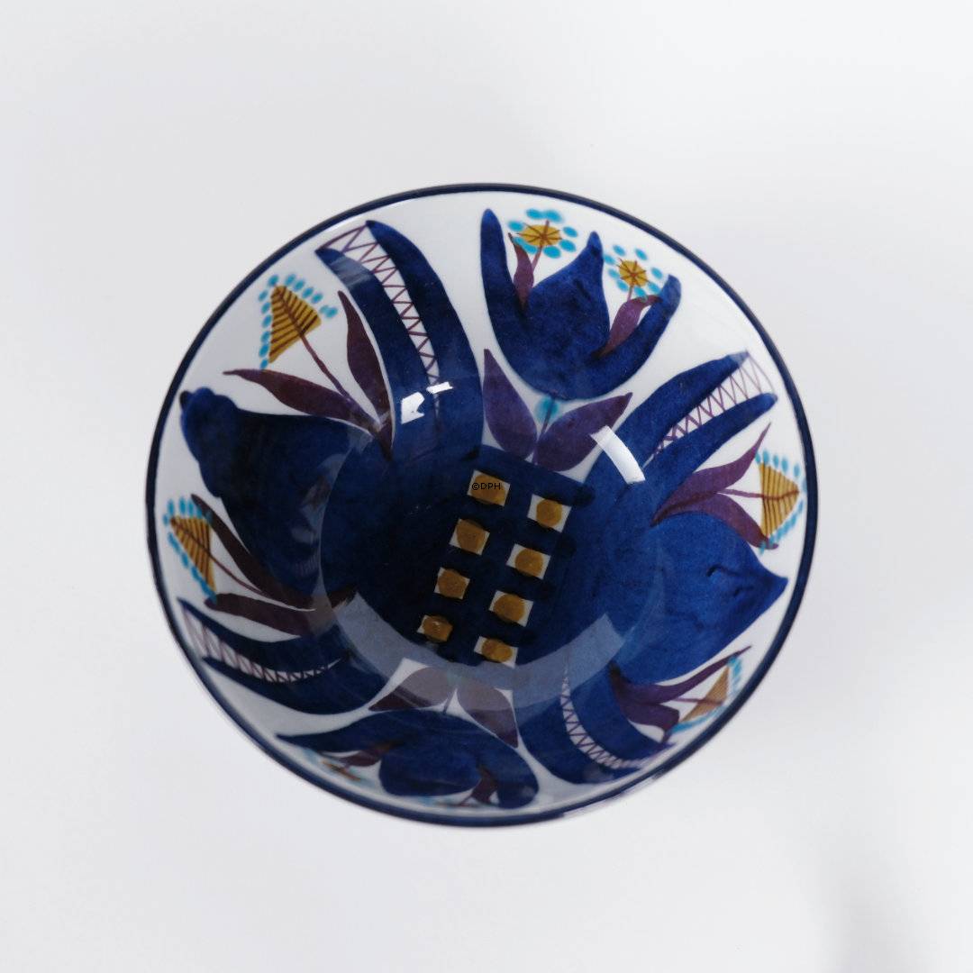 Blaue Fayenceschale signiert MJ, Royal Copenhagen Nr. 151-2196