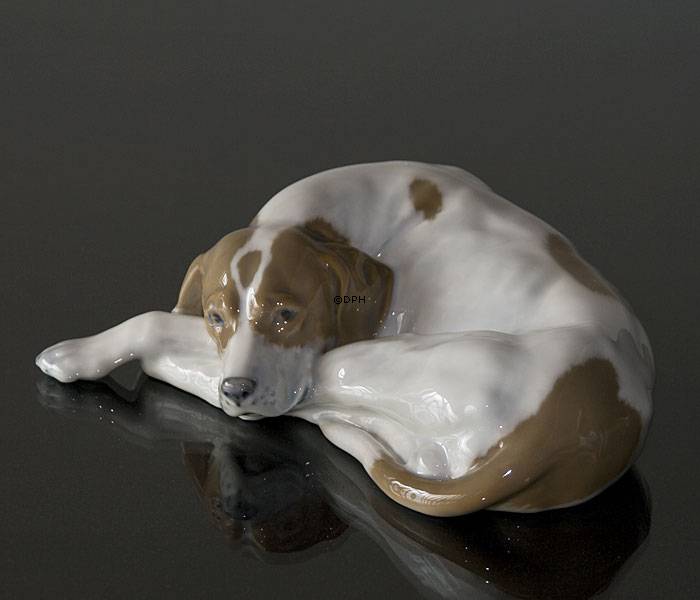 Pointer liegt und schaut sehns&#xFC;chtig, Royal Copenhagen Hund Figur Nr. 1634