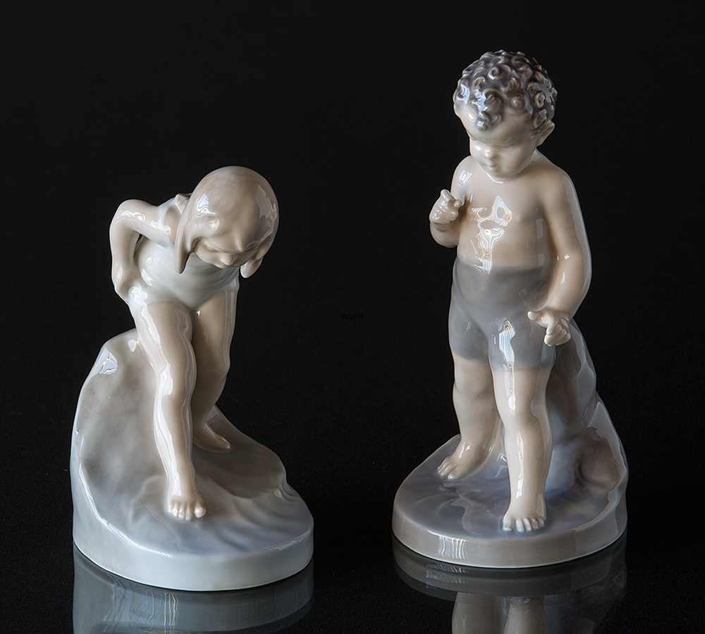 Junge badet, das Wasser ist so kalt, Royal Copenhagen Figur Nr. 1786