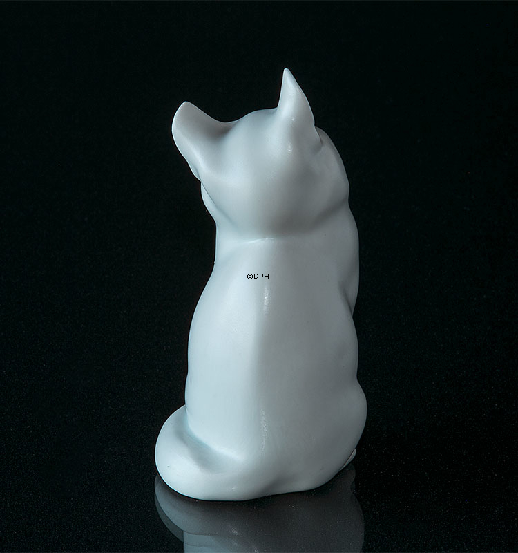 Katze Steinzeug Weiß mit Braunen Augen, Royal Copenhagen Figur Nr. 1803