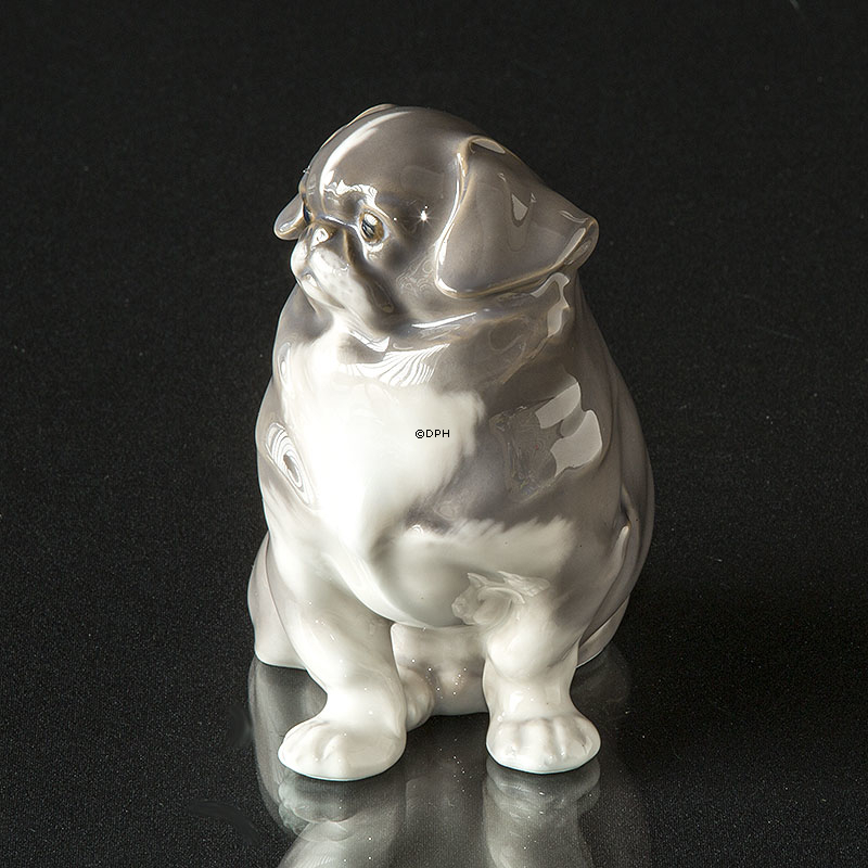 Pekinese, schwarz / grau und weiß Royal Copenhagen Hundefigur Nr. 1860 (1922-1930)