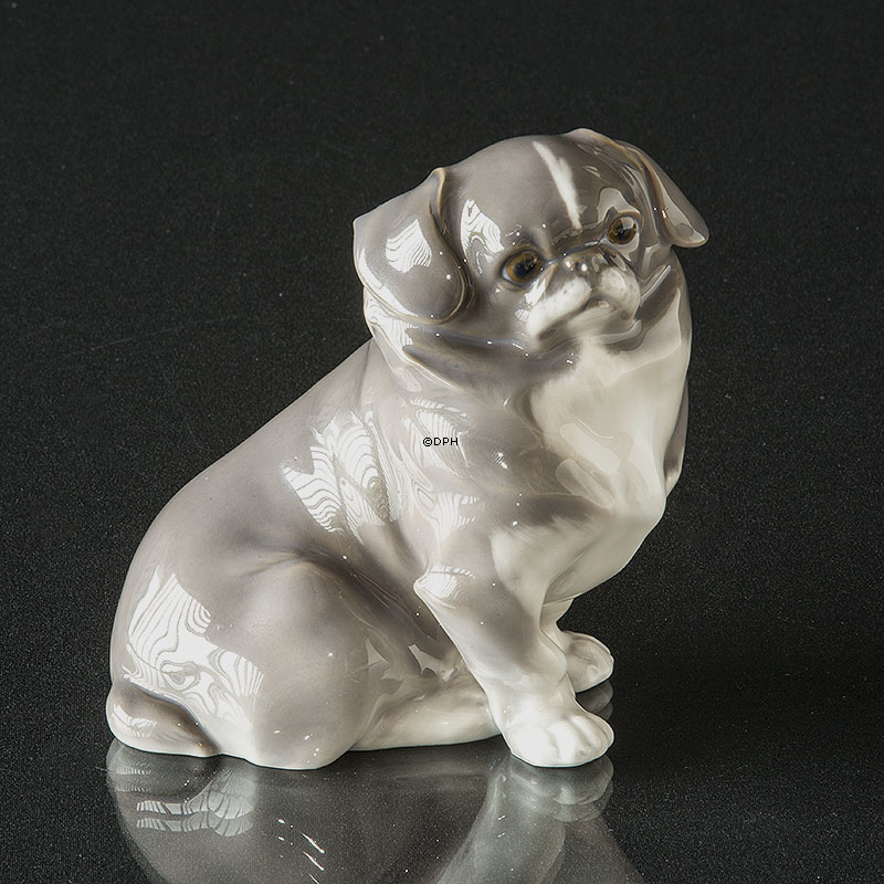 Pekinese, schwarz / grau und weiß Royal Copenhagen Hundefigur Nr. 1860 (1922-1930)