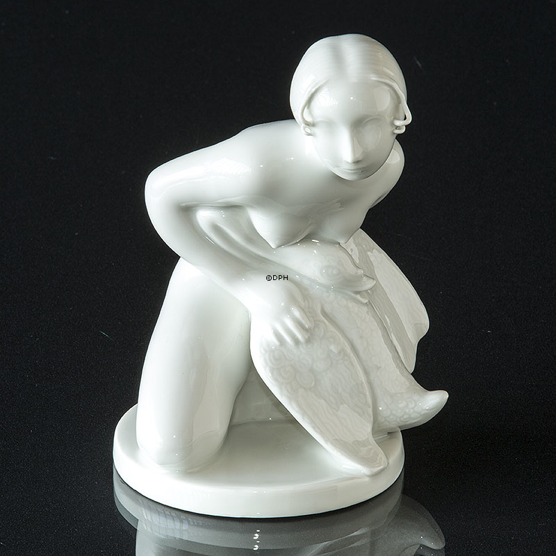 Leda mit Schwan, Mädchen, Royal Copenhagen Figur Nr. 1875 (signiert Private - Gunhil Gunnarson White / Blanc de Chine