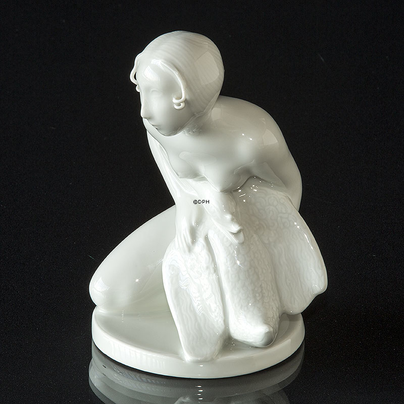 Leda mit Schwan, Mädchen, Royal Copenhagen Figur Nr. 1875 (signiert Private - Gunhil Gunnarson White / Blanc de Chine
