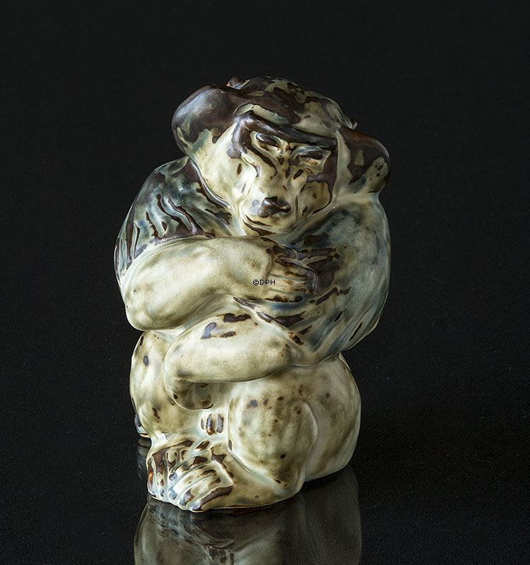 Affe sitzt, Royal Copenhagen Steinzeug Figur Nr. 20216