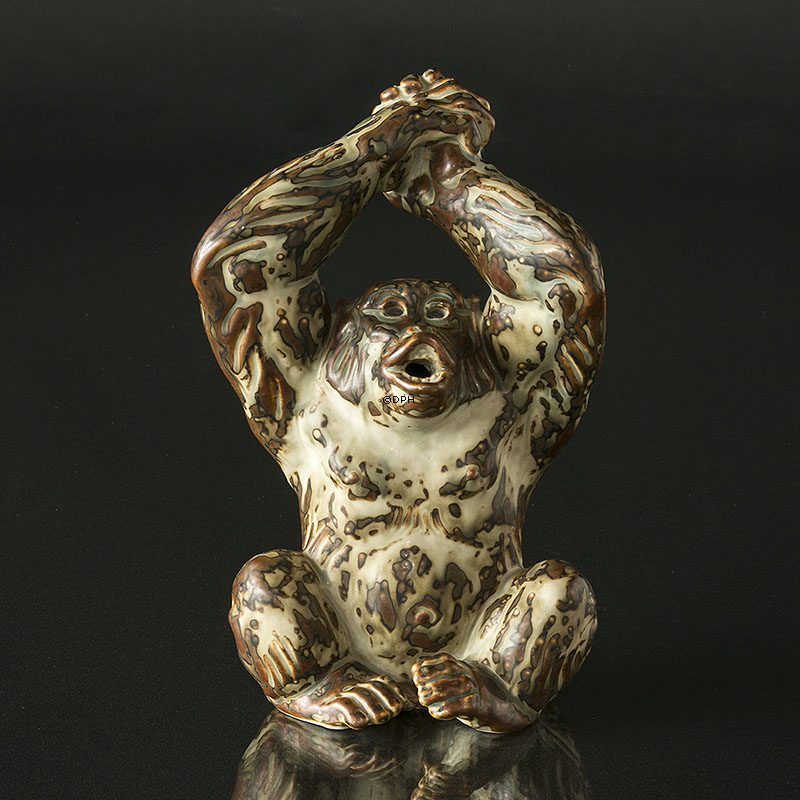 Affe, sitzend, 22cm, Royal Copenhagen Steinzeugfigur Nr. 20227