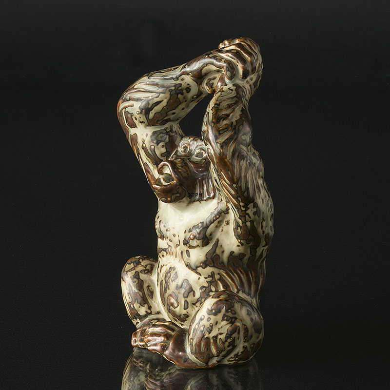 Affe, sitzend, 22cm, Royal Copenhagen Steinzeugfigur Nr. 20227