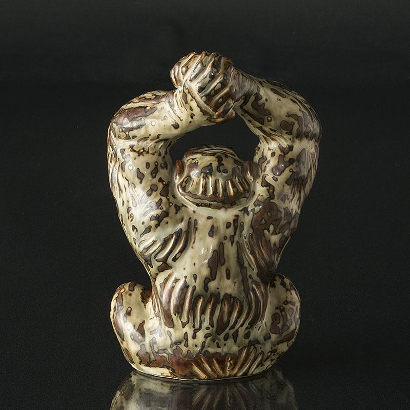 Affe, sitzend, 22cm, Royal Copenhagen Steinzeugfigur Nr. 20227