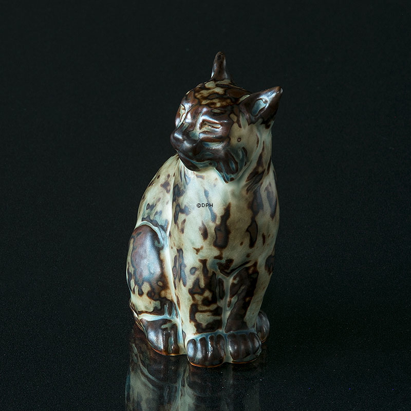 Luchs oder Katz sitzt stolz, Royal Copenhagen Steinzeug Figur Nr. 20242