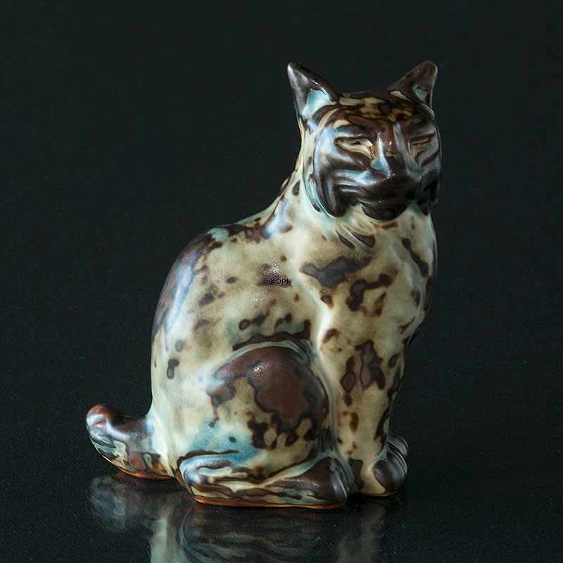 Luchs oder Katz sitzt stolz, Royal Copenhagen Steinzeug Figur Nr. 20242