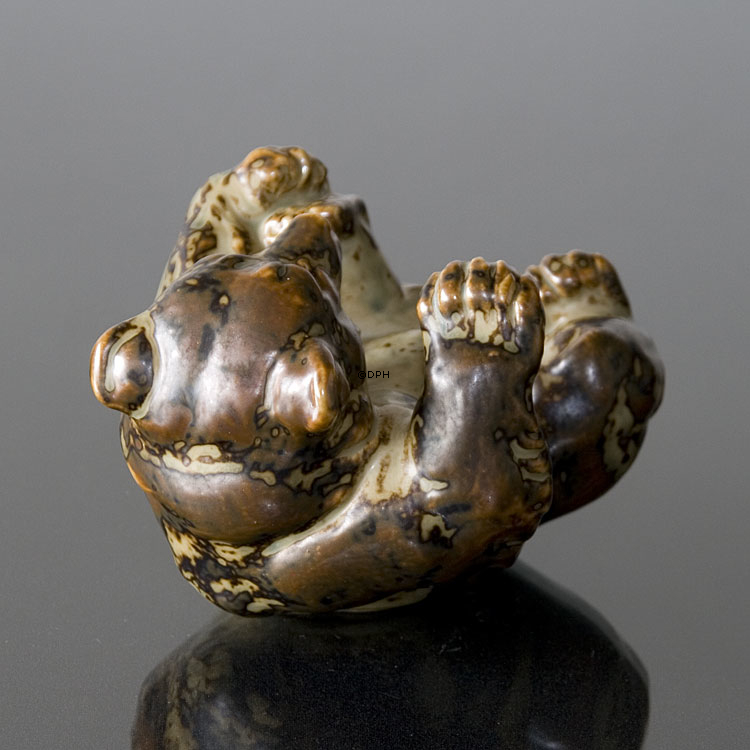 Liegender Bär spielen und brüllen, Royal Copenhagen Steingut Figur Nr. 20271