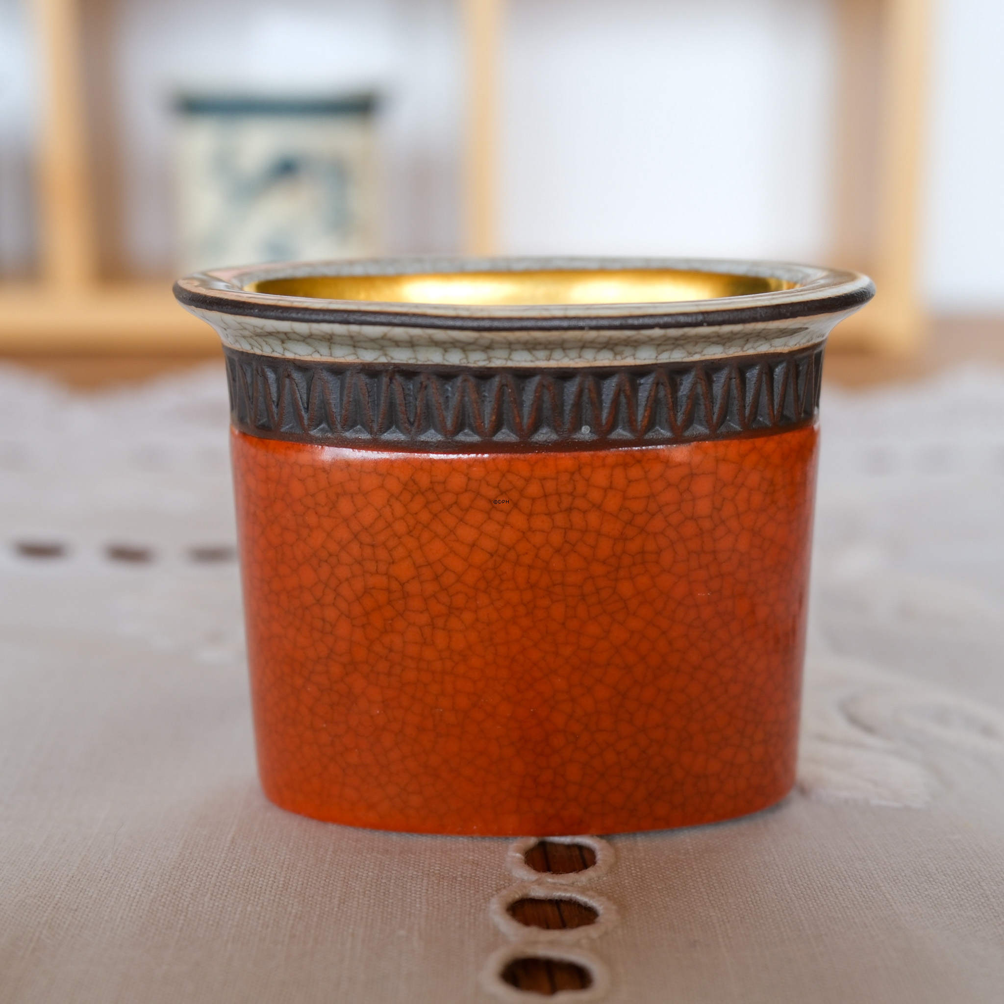 Becher/Vase, orange, Craquele, Royal Copenhagen Nr. 212-2949