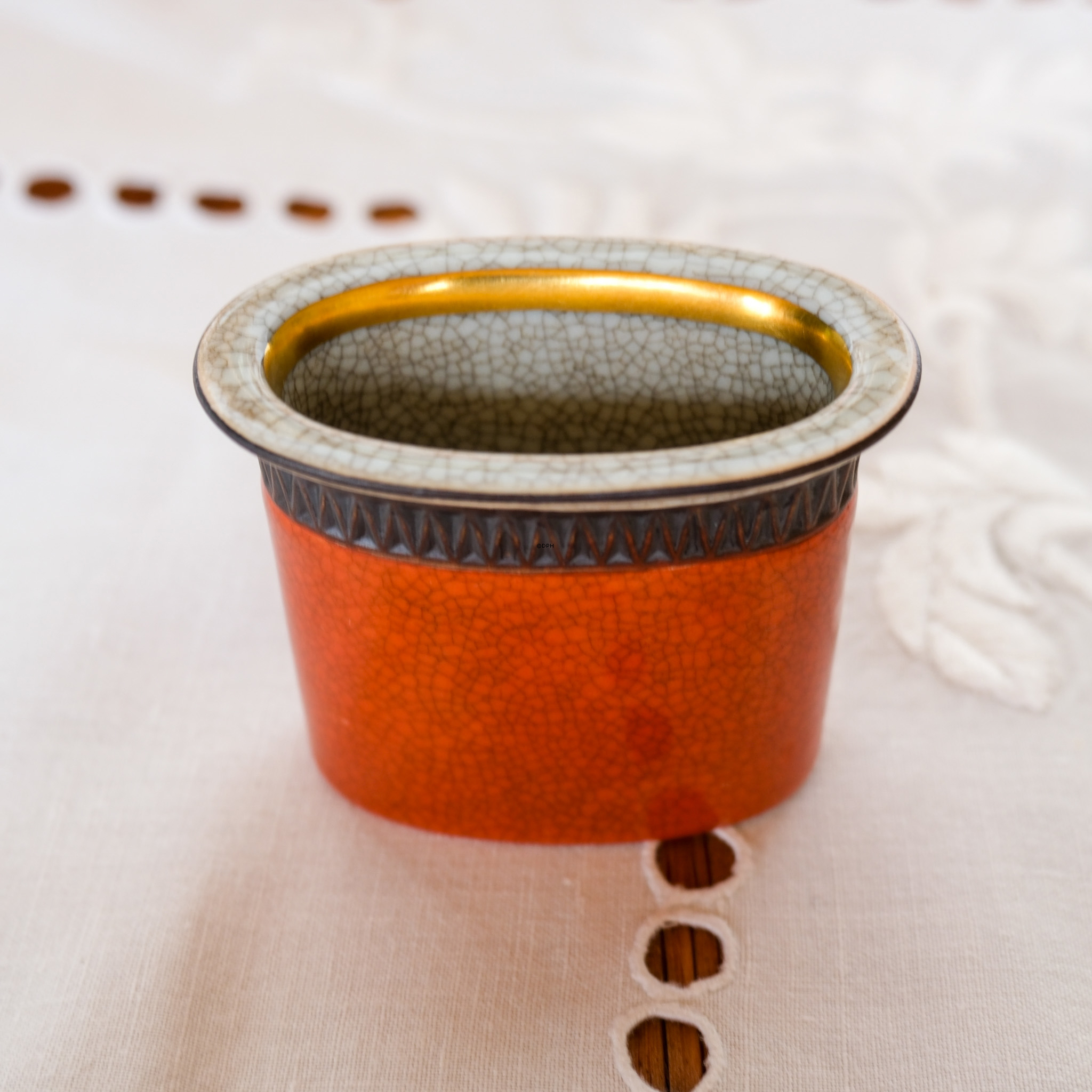 Becher/Vase, orange, Craquele, Royal Copenhagen Nr. 212-2949