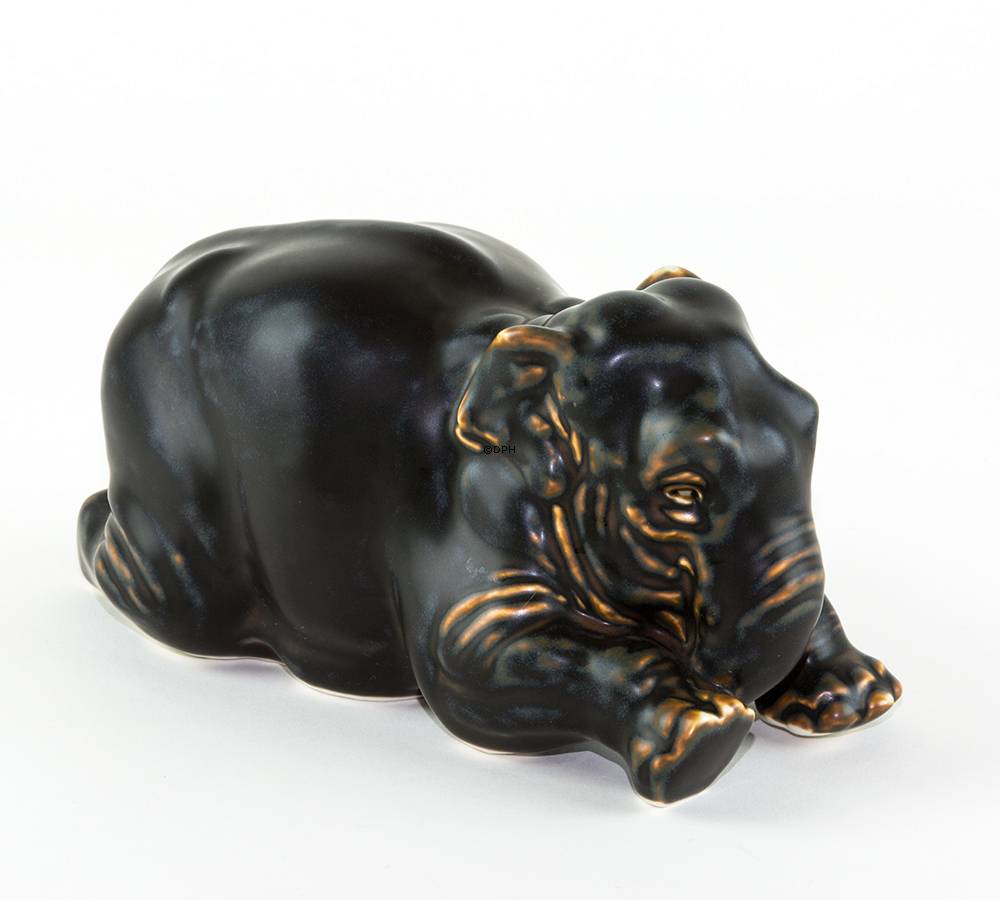 Elefant kniend, Royal Copenhagen Steingut Figur Nr. 22714