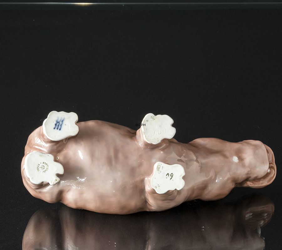 Nilpferd, Royal Copenhagen Porzellanfigur Nr. 309, Sehr selten (1984-1922) - Farbfehler auf der Rückseite