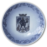 Schale / Teller (mit Löchern zum Aufhängen) mit Odense Byvåben, Royal Copenhagen Nr. 3443, Rückseite bedruckt: Chr. Ich. Hey