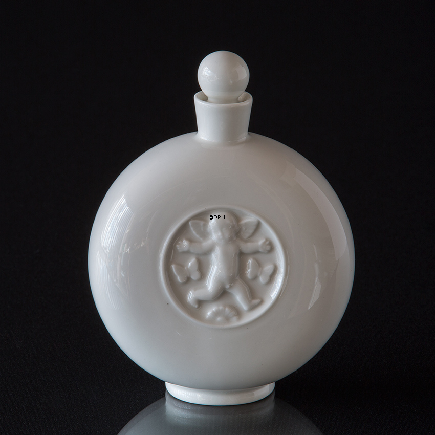 Weiße Parfümflasche mit Pfropfen und Engel Royal Copenhagen Nr. 4010
