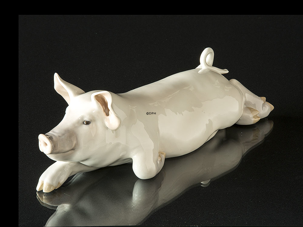 Schwein liegend, Große Royal Copenhagen Figur Nr. 419 (1894-1922)