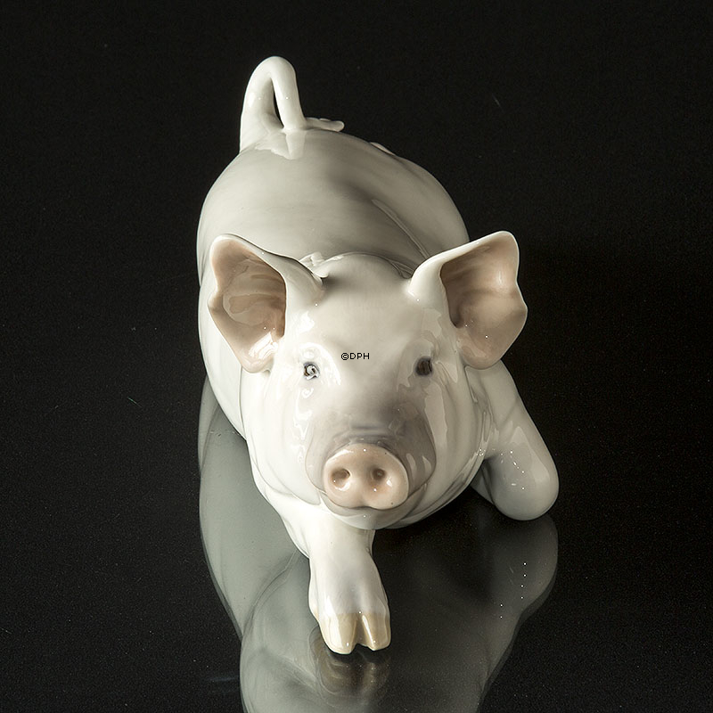 Schwein liegend, Große Royal Copenhagen Figur Nr. 419 (1894-1922)