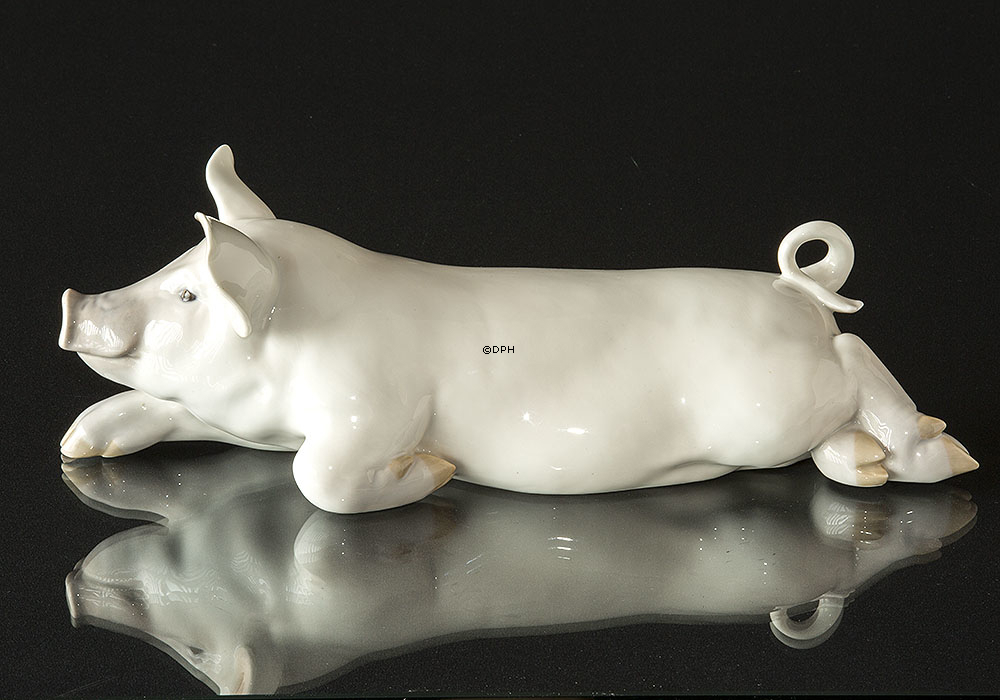 Schwein liegend, Große Royal Copenhagen Figur Nr. 419 (1894-1922)
